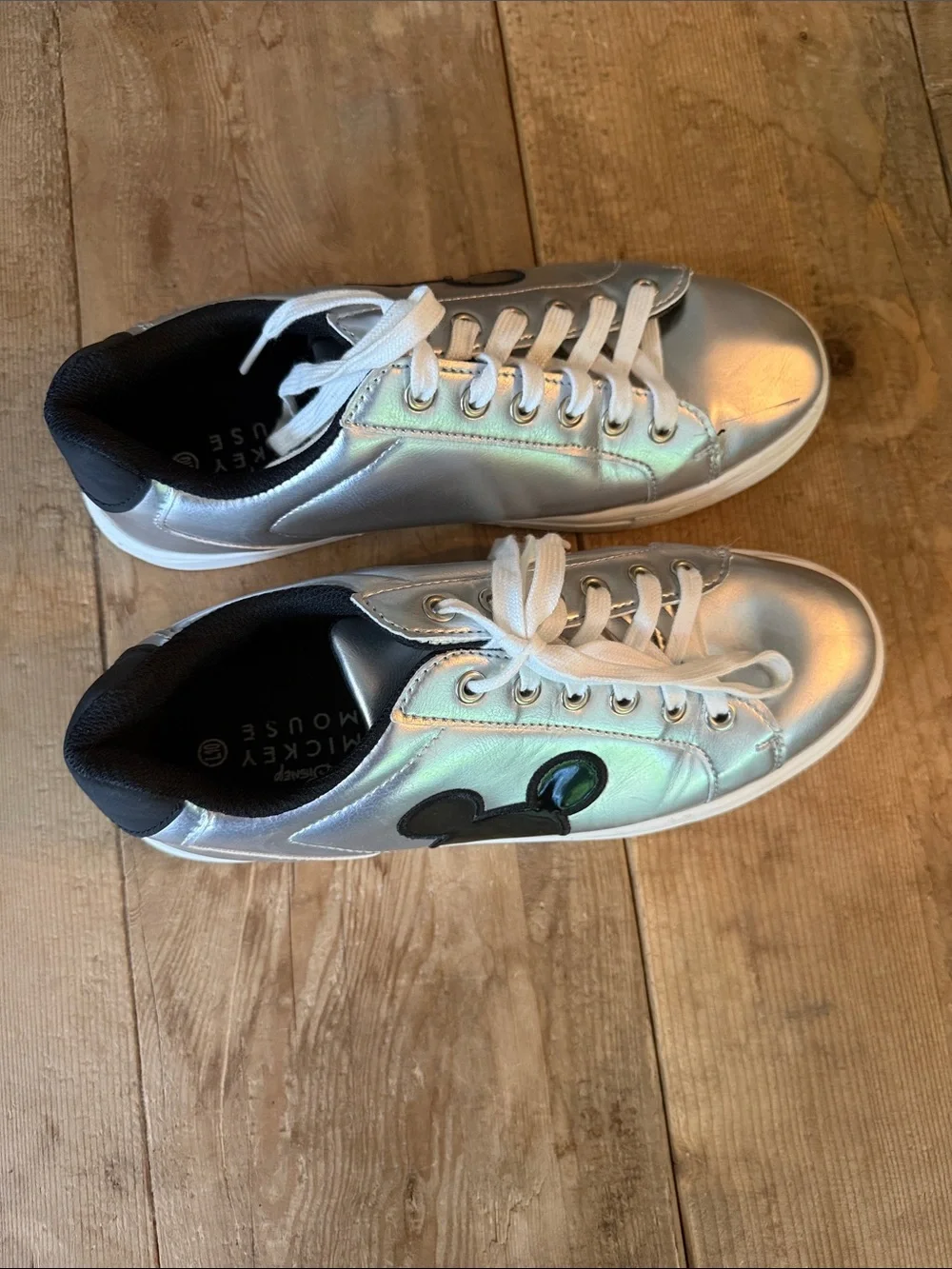 Disney Silver Metallic Sneakers with Black Mickey Patch